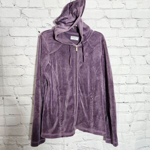 Danskin Hoodie Womens Size S  Purple Full Zip Pockets Faux Suede